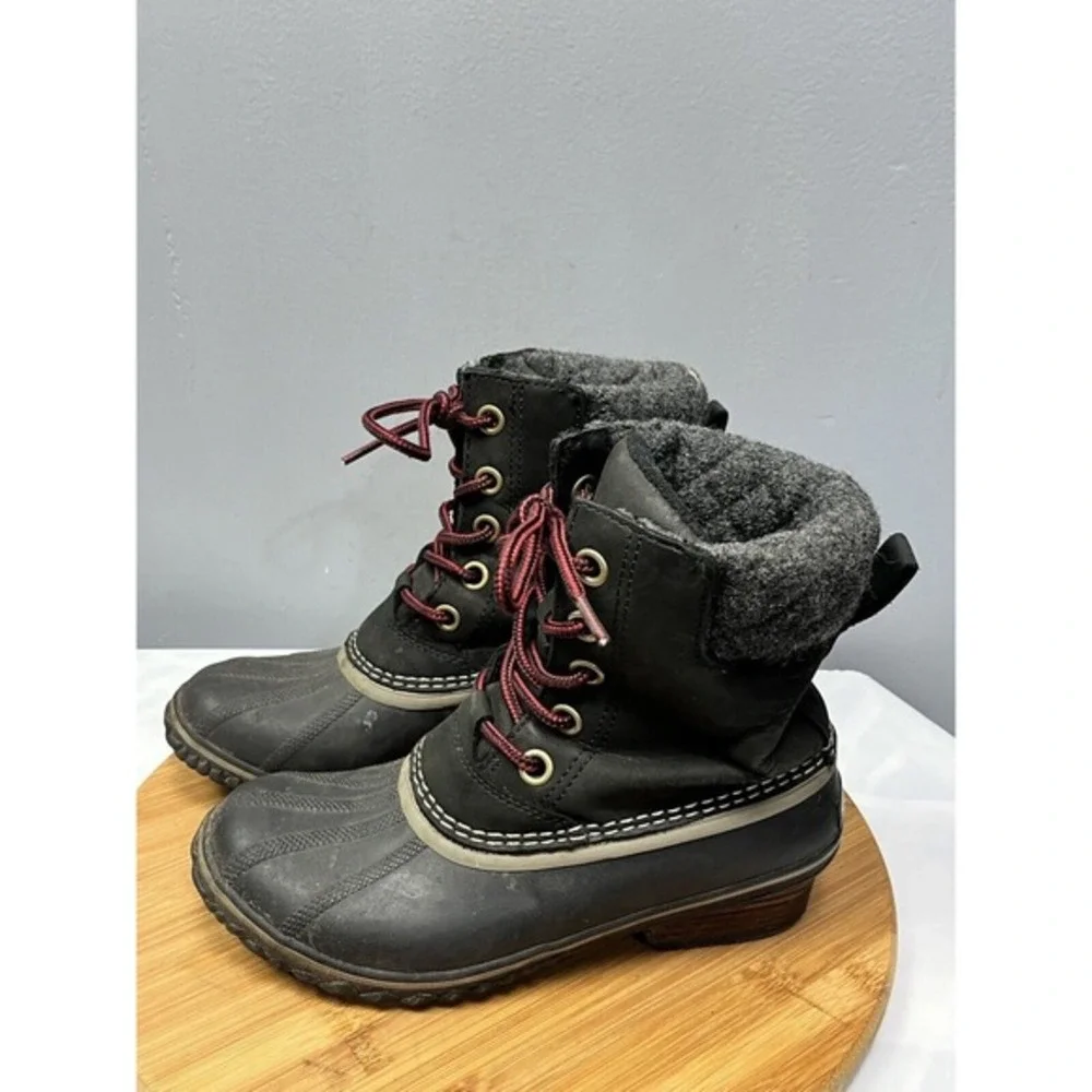 Sorel Slimpack II Lace Boots Womens 7 Black Kettle Waterproof Leather NL2348-010